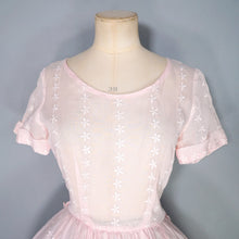 Load image into Gallery viewer, 50s PALEST BALLET PINK SEMI-SHEER EMBROIDERED CUT WORK FULL SKIRTED DRESS - XS-S