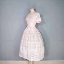 Load image into Gallery viewer, 50s PALEST BALLET PINK SEMI-SHEER EMBROIDERED CUT WORK FULL SKIRTED DRESS - XS-S
