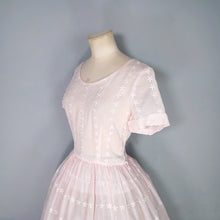 Load image into Gallery viewer, 50s PALEST BALLET PINK SEMI-SHEER EMBROIDERED CUT WORK FULL SKIRTED DRESS - XS-S