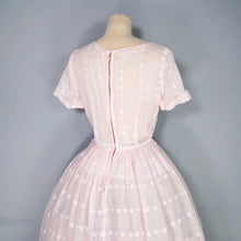 Load image into Gallery viewer, 50s PALEST BALLET PINK SEMI-SHEER EMBROIDERED CUT WORK FULL SKIRTED DRESS - XS-S