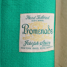 Load image into Gallery viewer, 50s 60s JOSEPH STEIN "PROMENADE" HAND TAILORED GREEN SWING COAT - M