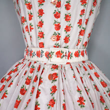 Load image into Gallery viewer, 50s SAMBO FASHIONS STEMMED RED ROSE COTTON SHIRT DRESS WITH BELT - S