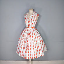 Load image into Gallery viewer, 50s SAMBO FASHIONS STEMMED RED ROSE COTTON SHIRT DRESS WITH BELT - S