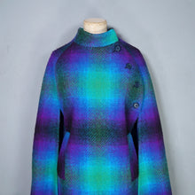 Load image into Gallery viewer, 70s JIMMY HOURIHAN "BORU" PSYCHEDELIC PURPLE GREEN BLUE LONG IRISH WOOL PLAID CAPE COAT - S-M