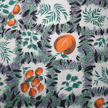 Load image into Gallery viewer, 50s GREEN AND ORANGE BERRY AND FRUIT PRINT COTTON DAY DRESS - S-M