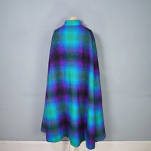 Load image into Gallery viewer, 70s JIMMY HOURIHAN "BORU" PSYCHEDELIC PURPLE GREEN BLUE LONG IRISH WOOL PLAID CAPE COAT - S-M
