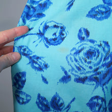 Load image into Gallery viewer, 50s SAMBO FASHIONS BLUE AND TURQUOISE FLORAL ROSE PRINT COTTON DRESS - M-L