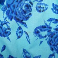 Load image into Gallery viewer, 50s SAMBO FASHIONS BLUE AND TURQUOISE FLORAL ROSE PRINT COTTON DRESS - M-L
