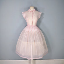 Load image into Gallery viewer, 50s PASTEL BALLET PINK SHEER TULLE DRESS WITH COLLAR AND BOW - XS