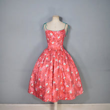 Load image into Gallery viewer, 50s HORROCKSES FASHIONS RED FLORAL FULL SKIRT COTTON SUN DRESS WITH SHAWL