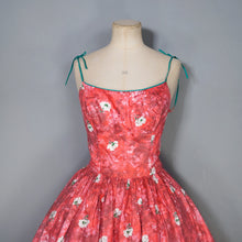 Load image into Gallery viewer, 50s HORROCKSES FASHIONS RED FLORAL FULL SKIRT COTTON SUN DRESS WITH SHAWL