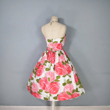 Load image into Gallery viewer, 50s LARGE PINK PAINTERLY ROSE PRINT HALTER SUN DRESS - S