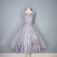 Load image into Gallery viewer, 50s VICTOR JOSSELYN GREY WITH RED FLORAL PRINT DRESS WITH HUGE FULL SKIRT - XS