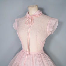 Load image into Gallery viewer, 50s PASTEL BALLET PINK SHEER TULLE DRESS WITH COLLAR AND BOW - XS