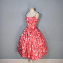 Load image into Gallery viewer, 50s HORROCKSES FASHIONS RED FLORAL FULL SKIRT COTTON SUN DRESS WITH SHAWL