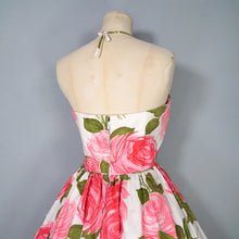 Load image into Gallery viewer, 50s LARGE PINK PAINTERLY ROSE PRINT HALTER SUN DRESS - S
