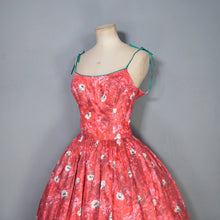 Load image into Gallery viewer, 50s HORROCKSES FASHIONS RED FLORAL FULL SKIRT COTTON SUN DRESS WITH SHAWL