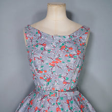 Load image into Gallery viewer, 50s VICTOR JOSSELYN GREY WITH RED FLORAL PRINT DRESS WITH HUGE FULL SKIRT - XS