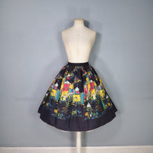 Load image into Gallery viewer, 50s MILLWORTH CASBAH PRINT NOVELTY SKIRT IN BLACK COTTON - 29"
