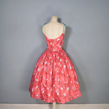 Load image into Gallery viewer, 50s HORROCKSES FASHIONS RED FLORAL FULL SKIRT COTTON SUN DRESS WITH SHAWL