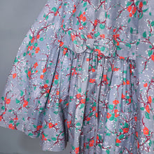 Load image into Gallery viewer, 50s VICTOR JOSSELYN GREY WITH RED FLORAL PRINT DRESS WITH HUGE FULL SKIRT - XS
