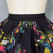 Load image into Gallery viewer, 50s MILLWORTH CASBAH PRINT NOVELTY SKIRT IN BLACK COTTON - 29"