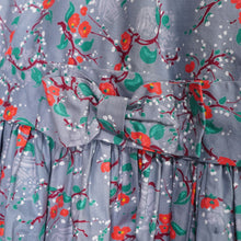 Load image into Gallery viewer, 50s VICTOR JOSSELYN GREY WITH RED FLORAL PRINT DRESS WITH HUGE FULL SKIRT - XS