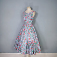 Load image into Gallery viewer, 50s VICTOR JOSSELYN GREY WITH RED FLORAL PRINT DRESS WITH HUGE FULL SKIRT - XS