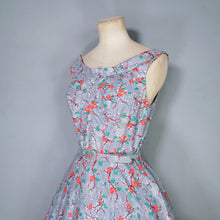 Load image into Gallery viewer, 50s VICTOR JOSSELYN GREY WITH RED FLORAL PRINT DRESS WITH HUGE FULL SKIRT - XS