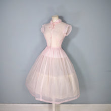 Load image into Gallery viewer, 50s PASTEL BALLET PINK SHEER TULLE DRESS WITH COLLAR AND BOW - XS