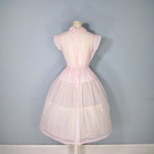Load image into Gallery viewer, 50s PASTEL BALLET PINK SHEER TULLE DRESS WITH COLLAR AND BOW - XS