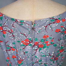 Load image into Gallery viewer, 50s VICTOR JOSSELYN GREY WITH RED FLORAL PRINT DRESS WITH HUGE FULL SKIRT - XS