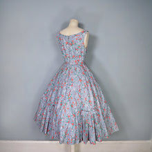Load image into Gallery viewer, 50s VICTOR JOSSELYN GREY WITH RED FLORAL PRINT DRESS WITH HUGE FULL SKIRT - XS