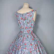 Load image into Gallery viewer, 50s VICTOR JOSSELYN GREY WITH RED FLORAL PRINT DRESS WITH HUGE FULL SKIRT - XS