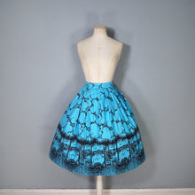 Load image into Gallery viewer, 50s 60s BLUE AND BLACK NOVELTY BORDER VENICE CITYSCAPE PRINT FULL SKIRT - 24-25&quot;