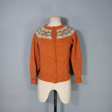 Load image into Gallery viewer, 70s HANDKNITTED RUST COLOURED WOOL FAIRISLE CARDIGAN - XS-S
