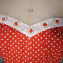 Load image into Gallery viewer, 50s 60s RED POLKA DOT CALIFORNIA COTTONS DRESS WITH DAISY BUTTON TRIM  - S-M