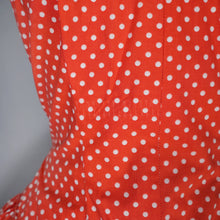 Load image into Gallery viewer, 50s 60s RED POLKA DOT CALIFORNIA COTTONS DRESS WITH DAISY BUTTON TRIM  - S-M