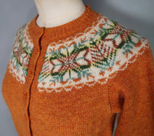 Load image into Gallery viewer, 70s HANDKNITTED RUST COLOURED WOOL FAIRISLE CARDIGAN - XS-S