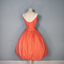 Load image into Gallery viewer, 50s 60s RED POLKA DOT CALIFORNIA COTTONS DRESS WITH DAISY BUTTON TRIM  - S-M
