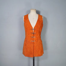 Load image into Gallery viewer, 60s PUMPKIN ORANGE SUEDE WAISTCOAT / GILET DRESS WITH BUCKLES - S