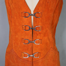 Load image into Gallery viewer, 60s PUMPKIN ORANGE SUEDE WAISTCOAT / GILET DRESS WITH BUCKLES - S