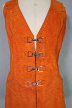 Load image into Gallery viewer, 60s PUMPKIN ORANGE SUEDE WAISTCOAT / GILET DRESS WITH BUCKLES - S
