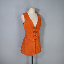 Load image into Gallery viewer, 60s PUMPKIN ORANGE SUEDE WAISTCOAT / GILET DRESS WITH BUCKLES - S
