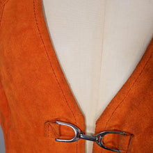 Load image into Gallery viewer, 60s PUMPKIN ORANGE SUEDE WAISTCOAT / GILET DRESS WITH BUCKLES - S