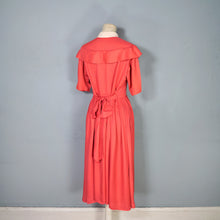 Load image into Gallery viewer, 40s CORAL SILKY RAYON TEA DRESS WITH BOW AND PETER PAN COLLAR - M