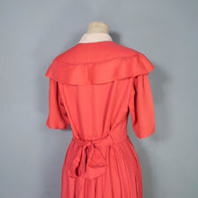 Load image into Gallery viewer, 40s CORAL SILKY RAYON TEA DRESS WITH BOW AND PETER PAN COLLAR - M