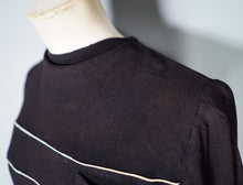 Load image into Gallery viewer, 40s BLACK CREPE BLOUSE WITH WHITE PIPING AND STUDDED POCKET - S