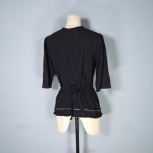 Load image into Gallery viewer, 40s BLACK CREPE BLOUSE WITH WHITE PIPING AND STUDDED POCKET - S