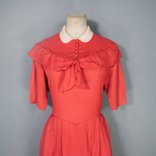 Load image into Gallery viewer, 40s CORAL SILKY RAYON TEA DRESS WITH BOW AND PETER PAN COLLAR - M